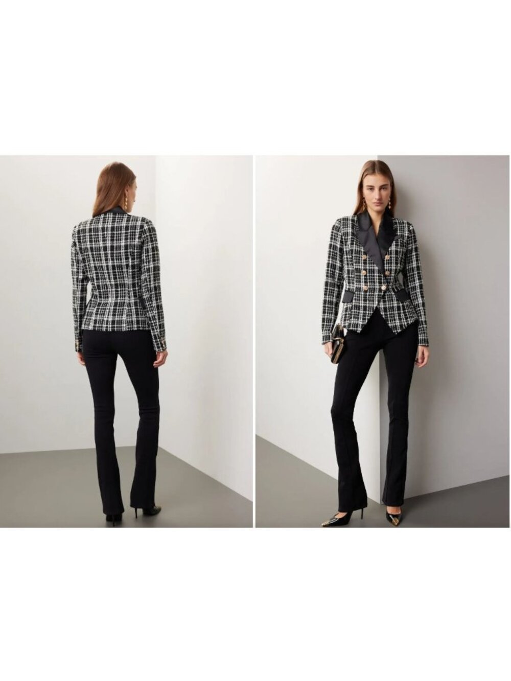 Rachel Parcell Women's Plaid Tweed Double Breasted Satin Lapel Blazer Sz 4 3151 - Picture 6 of 16